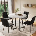 Ensemble table et chaises - moderne - ronde - marbre - velours noir - 4 personnes