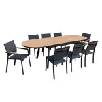 Ensemble table extensible 180 / 220 cm et 8 chaises de jardin effet bois - oviala