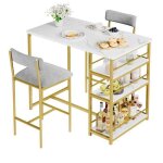 Ensemble table haute avec 2 tabourets de barmange debout avec 3 tagres et porte - bouteillespour salle ...