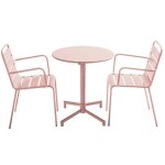 Ensemble table de jardin et 2 fauteuils en m�tal rose poudr� palavas oviala
