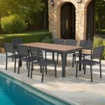 Ensemble table de jardin 200x90x75cm + 8 chaises gris - mimizan