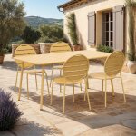 Ensemble table de jardin + 4 chaises rondes en m�tal moutarde - baca