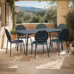 Ensemble table de jardin + 6 chaises rondes en métal vert sapin - baca Ensemble table de jardin + 6 chaises rondes en métal vert sapin - baca