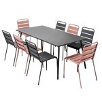 Ensemble table de jardin et 8 chaises en m�tal gris et rose poudr� palavas oviala