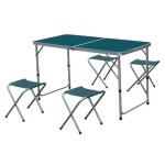 Ensemble de table de jardin pliante avec 4 tabourets en aluminium et polyester coloris bleu