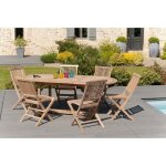 Ensemble table de jardin en teck - extensible - ovale - 150 - 200 cm + 6 chaises