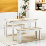 Ensemble table à manger 3 pièces avec 2 bancs encastrables pour 4 - 6 personnes Ensemble table à manger 3 pièces avec 2 bancs encastrables pour 4 - 6 personnes