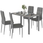 Ensemble table � manger avec 4 chaises - homcom - chaises en cuir synth�tique - plateau en verre tremp� ...