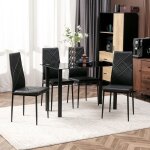 Ensemble table  manger 4 chaises avec plateau verre tremp et pieds acier pour cuisine et salon noir ...