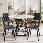 Ensemble table à manger 5 pièces - table ronde 100 cm plateau marbre et 4 chaises velours gris - pieds ... Ensemble table à manger 5 pièces - table ronde 100 cm plateau marbre et 4 chaises velours gris - pieds ...