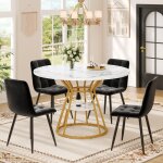 Ensemble table à manger 5 pièces - table ronde 100 cm plateau marbre et 4 chaises velours noir - pieds ... Ensemble table à manger 5 pièces - table ronde 100 cm plateau marbre et 4 chaises velours noir - pieds ...