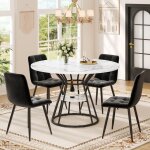 Ensemble table à manger 5 pièces - table ronde 100 cm plateau marbre et 4 chaises velours noirmoderne ... Ensemble table à manger 5 pièces - table ronde 100 cm plateau marbre et 4 chaises velours noirmoderne ...