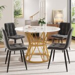 Ensemble table à manger 5 pièces - table ronde 100cm plateau marbre et 4 chaises velours gris - moderne ... Ensemble table à manger 5 pièces - table ronde 100cm plateau marbre et 4 chaises velours gris - moderne ...