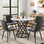 Ensemble table à manger 5 pièces - table ronde 80 cm plateau marbre et 4 chaises velours - design moderne ... Ensemble table à manger 5 pièces - table ronde 80 cm plateau marbre et 4 chaises velours - design moderne ...