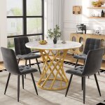 Ensemble table à manger 5 pièces - table ronde 80 cm plateau marbre et 4 chaises velours gris - pieds ... Ensemble table à manger 5 pièces - table ronde 80 cm plateau marbre et 4 chaises velours gris - pieds ...