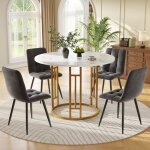 Ensemble table à manger 5 pièces - table ronde 80 cm plateau marbre et 4 chaises velours gris - pieds ... Ensemble table à manger 5 pièces - table ronde 80 cm plateau marbre et 4 chaises velours gris - pieds ...