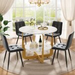 Ensemble table à manger 5 pièces - table ronde 80 cm plateau marbre blanc et 4 chaises velours gris - ... Ensemble table à manger 5 pièces - table ronde 80 cm plateau marbre blanc et 4 chaises velours gris - ...
