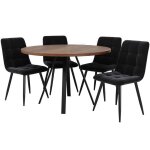 Ensemble de table � manger(5pcs) - table ronde noyer 80�80�75cm + 4 chaises noires velours pieds en m�tal ...