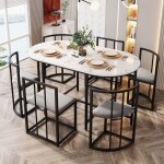 Ensemble de table  manger  6 chaises avec dossiers et rembourrage gris cadre en fer noirtable et chaises ...