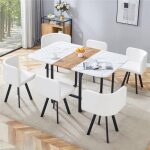 Ensemble table � manger avec 6 chaises tapiss�es encastrables table � motif marbre blanc et bois moderne ...
