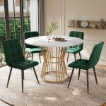 Ensemble de table À manger avec chaises de salle À manger en velours vert(5 pièces) table À manger ronde ... Ensemble de table À manger avec chaises de salle À manger en velours vert(5 pièces) table À manger ronde ...