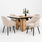 Ensemble table à manger avec motif de grain de boischaises en velours beige(5 pièces) - hauss spole Ensemble table à manger avec motif de grain de boischaises en velours beige(5 pièces) - hauss spole