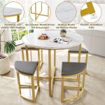 Ensemble table � manger ronde 80cm avec 4 chaises en velours gristable salle � manger avec plateau en ...