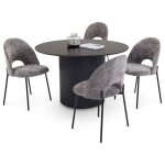 Ensemble table à manger vianney 120 cm noire avec 4 chaises en tissu grises table ronde pour 4 personnes ... Ensemble table à manger vianney 120 cm noire avec 4 chaises en tissu grises table ronde pour 4 personnes ...