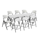 Set table pliante 240cm et 8 chaises avec poign�e blanc traiteur 7house. blanc