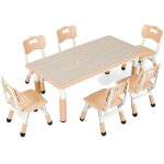 Ensemble de table r�glable pour enfants et 6 chaises plastique couleur : jaune dimensions : 47. 2 (l) ...