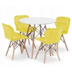 Ensemble table ronde blanche todi 80 + 4 chaises jaunes lago