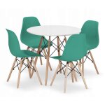 Ensemble table ronde blanche todi 80 + 4 chaises vertes osaka