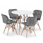 Ensemble table ronde blanche todi 80cm + 4 chaises grises lago Ensemble table ronde blanche todi 80cm + 4 chaises grises lago