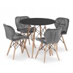 Ensemble table ronde noire todi 80 + 4 chaises grises lago Ensemble table ronde noire todi 80 + 4 chaises grises lago