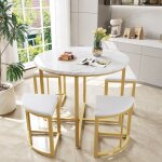 Ensemble table de salle  manger avec 4 chaises - plateau en mdf et cadre en fer dor - chaise en velours ...