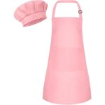 Ensemble tablier et toque de chef pour enfants r�glable avec 2 poches pour peinture et cuisine rose tablier ...