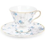 Ensemble de tasses � caf� avec soucoupe 200ml bleu petite rose fleurs tasse � th� avec bord dor� pour ...