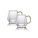 Ensemble de tasses  cappuccino prismatiques - 400 ml - verre borosilicate - 2 pices - cannel - poigne ...