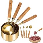 Ensemble de tasses et cuill�res � mesurer en acier inoxydable avec manche en bois pour une mesure pr�cise ...
