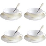 Ensemble de tasses et soucoupes - artvigor - porcelaine - floral - 4 personnes - 160ml