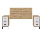 Ensemble de tte de lit + 2 tables de chevet coloris blanc artic chne nordique