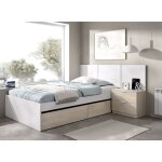 Ensemble tte de lit coloris blanc + table de chevet 2 tiroirs + structure de lit avec 2 tiroirs coloris ...