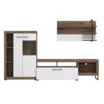 Ensemble tv avec vitrine meuble tv et tagre couleur chne / blanc brillant - longueur 263 x profondeur ...