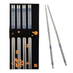 Ensemble de vaisselle de 5 paires de baguettes chinoises antid�rapantes en acier inoxydable � motif de ...