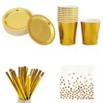 Ensemble de vaisselle jetable de fte en or assiettes en papier gobelets serviettes pour anniversaire ...