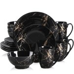 Ensemble de vaisselle en porcelaine lgant design en or noir adapt  4  12 personnes 48 pices