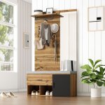 Ensemble vestiaire de 190 cm de haut en imitation bois avec miroir banc  chaussures (104 x 39 cm) avec ...
