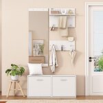 Ensemble vestiaire 4 pices 90x30x41. 5 cm avec miroir 2 tagres et armoire  chaussures 6 crochets ...