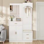 Ensemble de vestiaire comprenant 5 pat�res un miroir armoire � chaussures armoire encastr�e tiroirs white ...