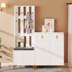 Ensemble de vestiaire avec banc  chaussures et coussinsavec tiroirs et portesblanc - hauss spole